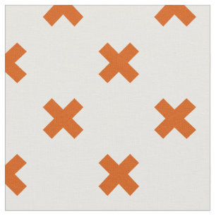 Tissu Crochets orange sur blanc