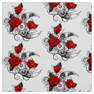 Tissu Croissant mécanique avec roses rouges