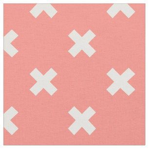 Tissu Croix blanche sur pêche