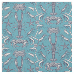 Tissu crustacés de corne bleu damassé turquoise