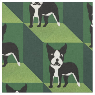Tissu Cube Boston Terrier sur Green Cubes