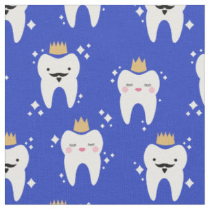 Tissu Cuisine King et Queen Tooth Motif Blue