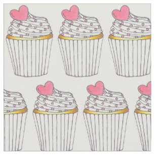 Tissu Cupcakes Coeur rose Gâteau Frosting Sprinkings Amo