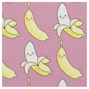 Tissu Cute Banana Kawaii, une fille rose caricaturée
