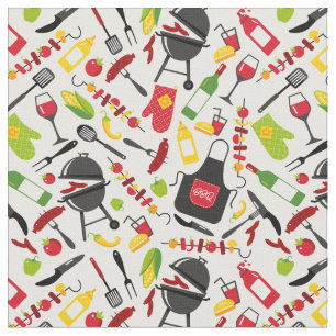 Tissu Cute BBQ Thème Grill Kebab Saucisson Cuisine Cuisi