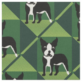 Tissu Cute Boston Terrier sur des cubes verts