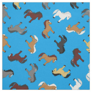Tissu Cute caricature Chevaux Enfants Bleu