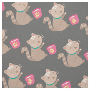 Tissu Cute chat en bande dessinée sur la menthe
