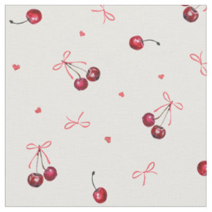 Tissu Cute Girly Rose Bows Cerises Coeurs