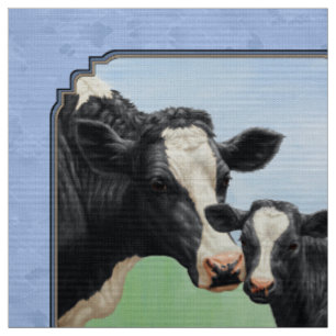Tissu Cute Holstein Calf & Vache Ciel bleu
