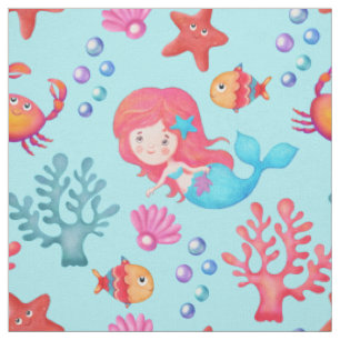 Tissu Cute Mermaid Motif Sous L'Eau Thème Nursery