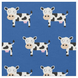 Tissu Cute Moo Cow Kid Baby Nursery Farm Blue