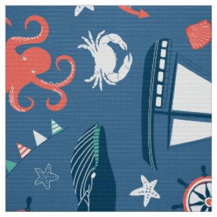 Tissu Cute Nautical Motif Marine Arrière - plan bleu