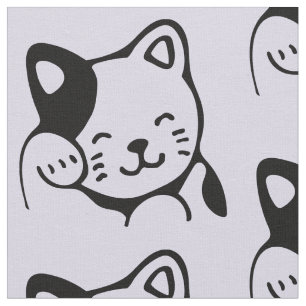 Tissu Cute noir et blanc Kitty Chat Waving Bonjour
