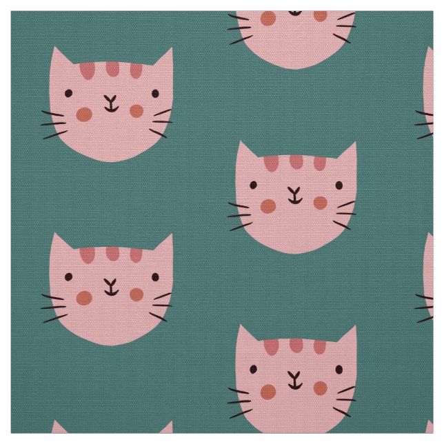 Tissu Cute rose Chat Motif vert (Échantillon)