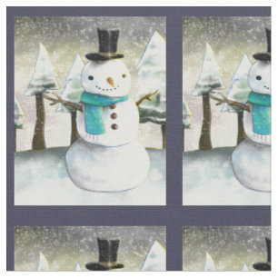 Tissu Cute Snowman en hiver Motif de scène de Noël