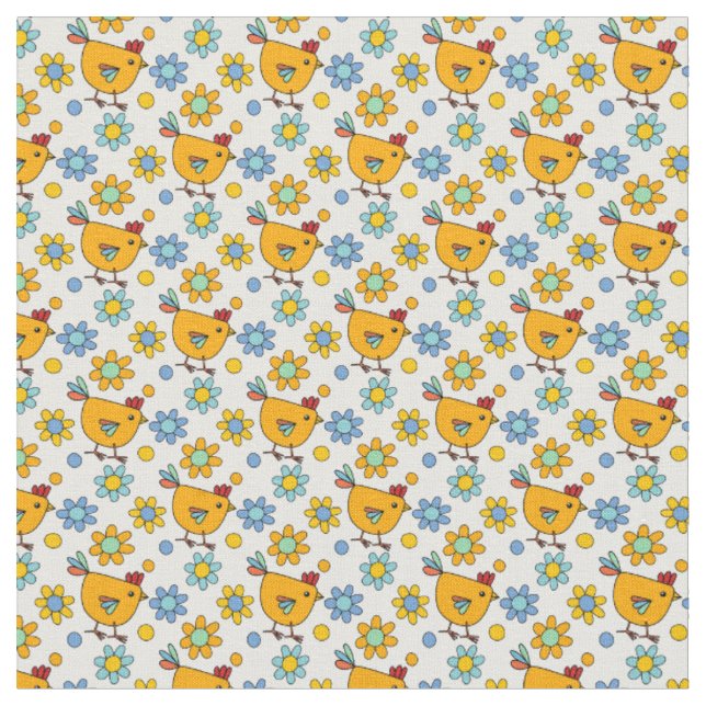 Tissu Cute tendance moderne poulet et fleur coloré (Fermer)