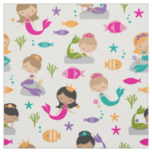 Tissu Cute Under the Sea Mermaid and Fish Fabric