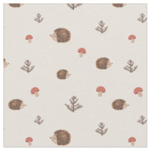 Tissu Cute Woodland Hérisson et Motif de champignons