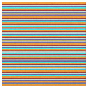 Tissu Cyan, Bleu, Turquoise, Rouge foncé, Lignes Orange