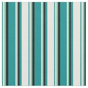 Tissu Cyan foncé, blanc, Aquamarine et lignes noires