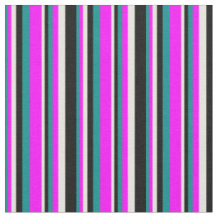 Tissu Cyan foncé, Fuchsia, Motif beige et noir