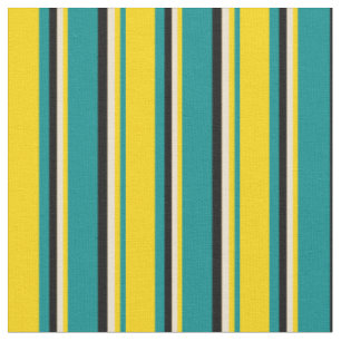 Tissu Cyan foncé, jaune, beige et Motif noir