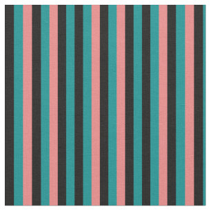 Tissu Cyan foncé, noir et Motif de corail clair