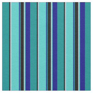 Tissu Cyan, Noir, Bleu clair, Turquoise & Lignes Bleues