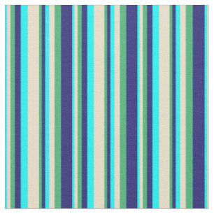 Tissu Cyan, Tan, Sea Green & Midnight Blue Lines