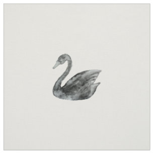Tissu Cygne peint à la main blanc noir élégant