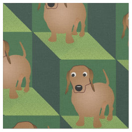 Tissu Dachshund sur les cubes verts