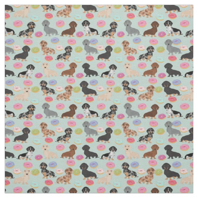 Tissu Dachshunds Donuts Fabric - jolie impression en tis (Échantillon)