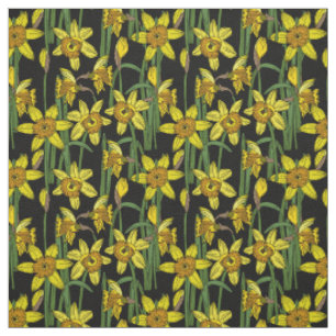 Tissu Daffodils Jaune Narcisse Fleur Motif sur Noir