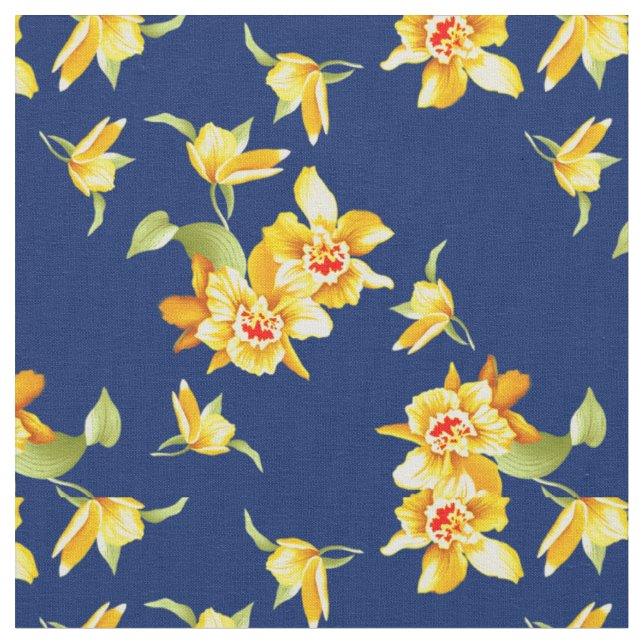 Tissu Daffodiques jaunes sur bleu marine (Fermer)