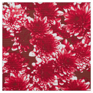 Tissu Dahlia Motif moderne, rouge foncé et blanc