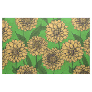 Tissu Dahlias en jaune et vert