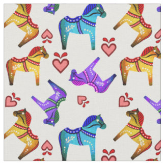 Tissu Dala folk cheval bleu/rouge/rose/violet/vert, coeu