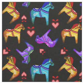 Tissu Dala folk cheval bleu/rouge/rose/violet/vert, coeu