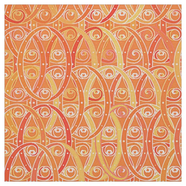 Tissu damas arabesques - orange doux et corail (Échantillon)