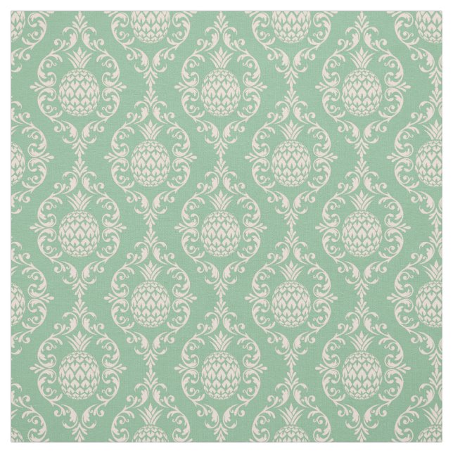 Tissu Damas d'ananas vert (Échantillon)