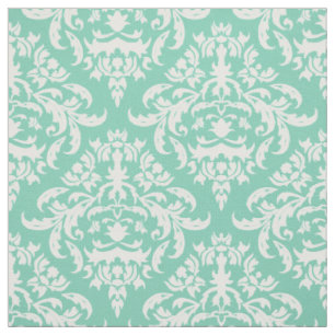 Tissu Damas florales blanches-Arrière - plan de la menth