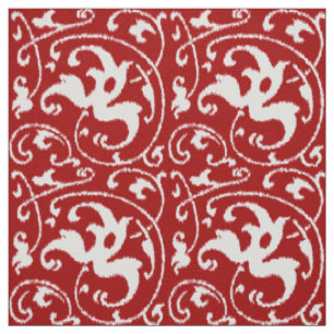Tissu Damas florales d'Ikat - Rouge et blanc foncé