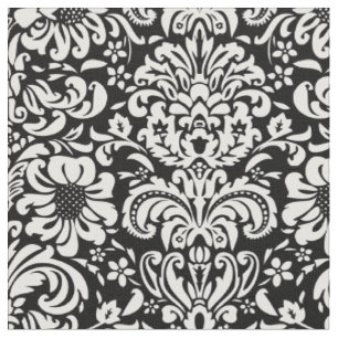 Tissu Damas florales noir et blanc