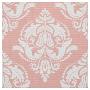 Tissu Damas Florales Ornées Blanches Et Saumons