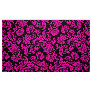 Tissu Damas Florales Roses Chaud Et Noires