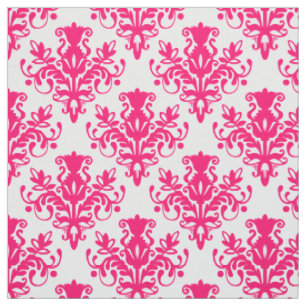 Tissu Damask 02 Motif - Neon Red on White