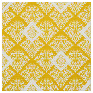 tissu damassé blanc baroque jaune