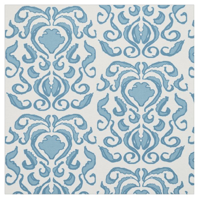 Tissu damassé bleu printemps et blanc (Échantillon)