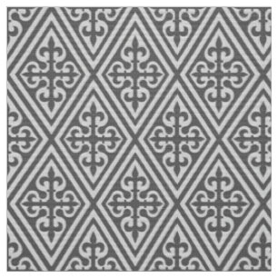 Tissu Damassé croisée médiévale - gris argenté/gris